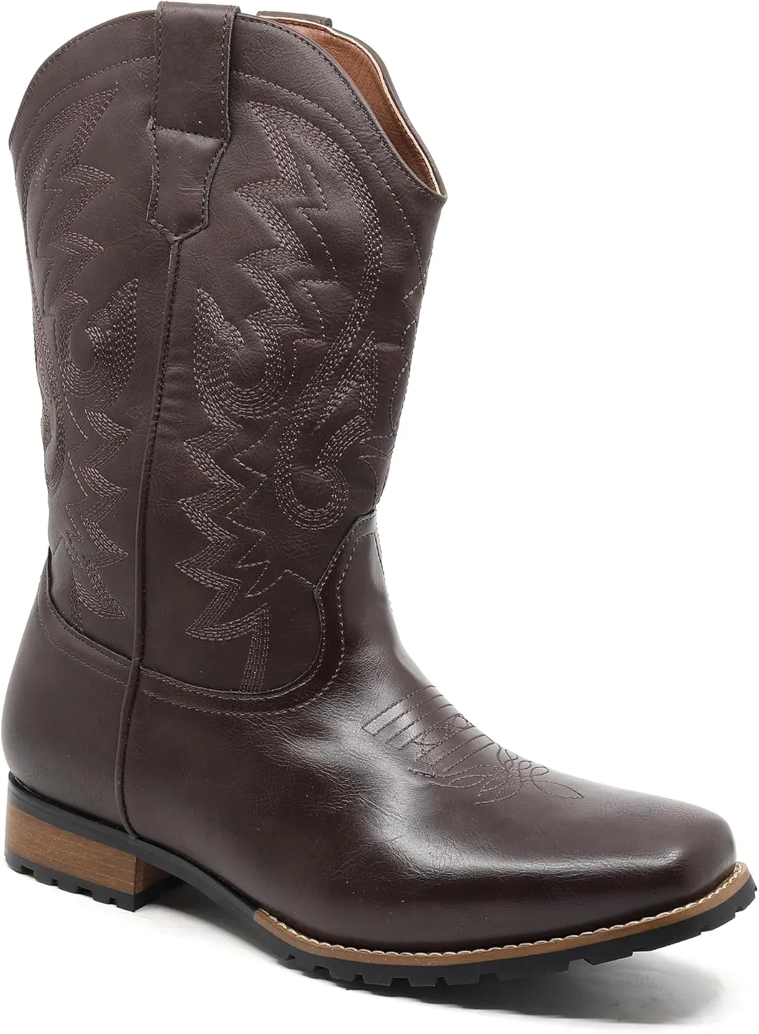 Metrocharm Men's Cowboy Western Embroidered Square Toe Boots WESTERN-03
