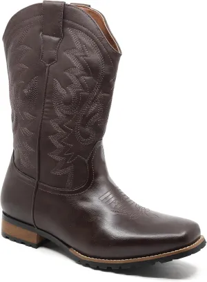 Metrocharm Men's Cowboy Western Embroidered Square Toe Boots WESTERN-03