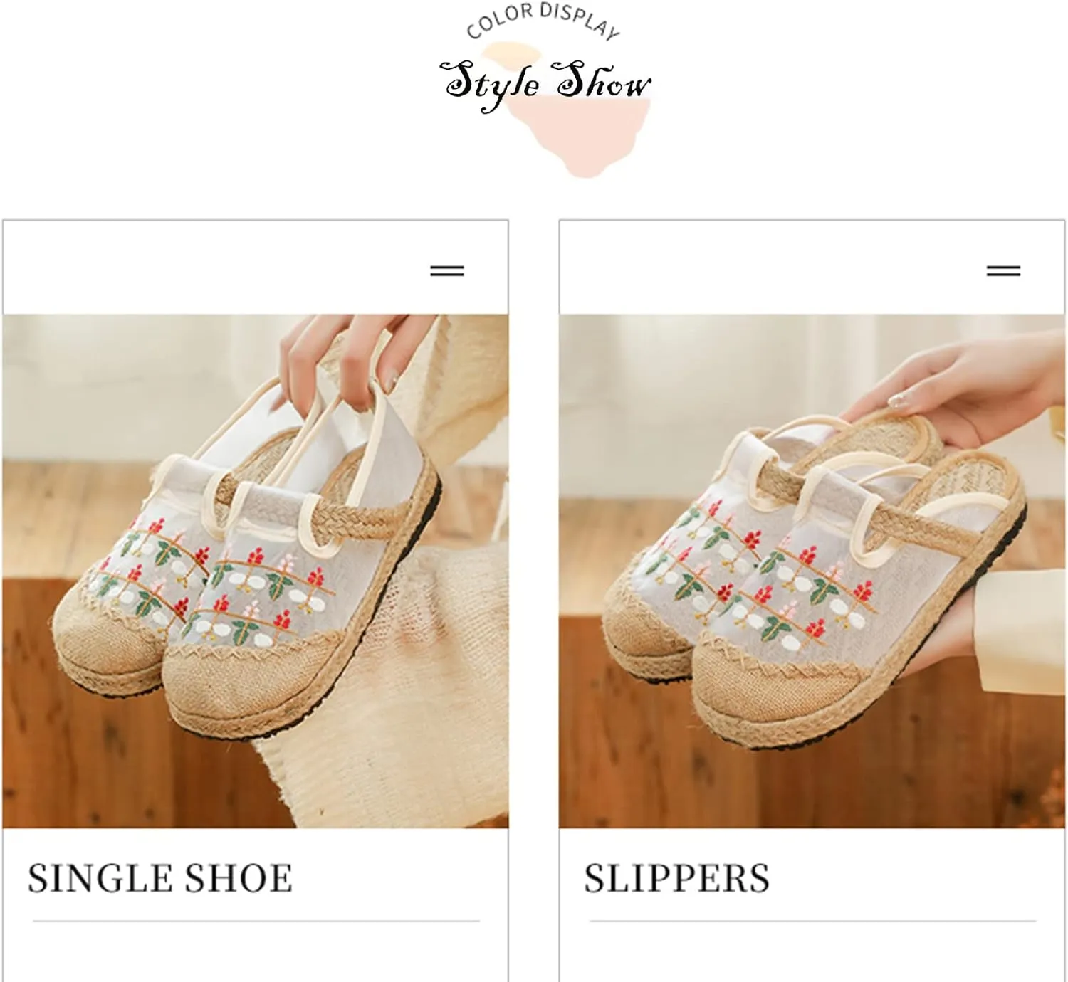 Micoklinlin Loafers for Women Casual Breathable Mesh Espadrilles Slip on Flat House Shoes Floral Embroidered Shoes for Summer
