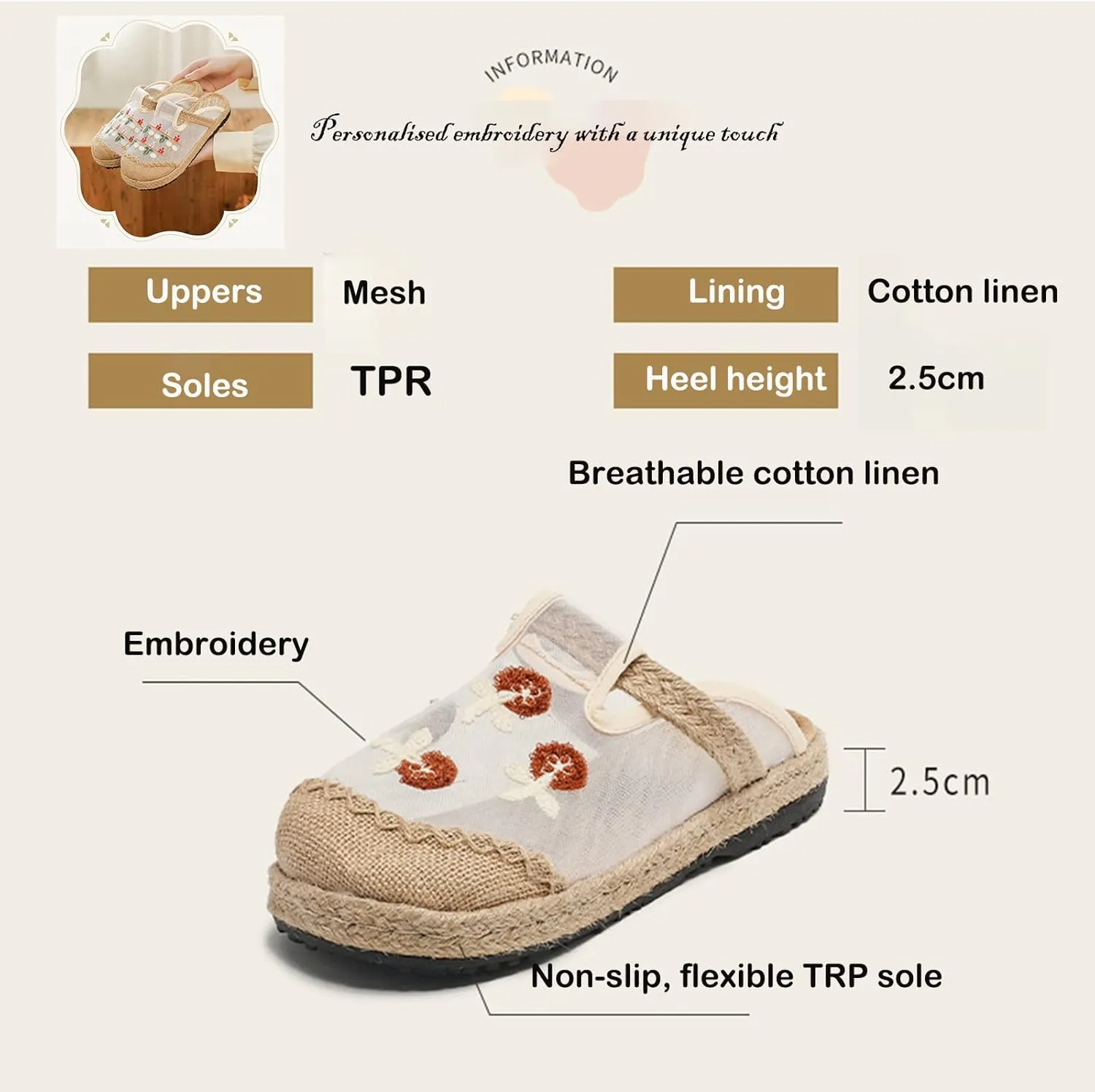 Micoklinlin Loafers for Women Casual Breathable Mesh Espadrilles Slip on Flat House Shoes Floral Embroidered Shoes for Summer