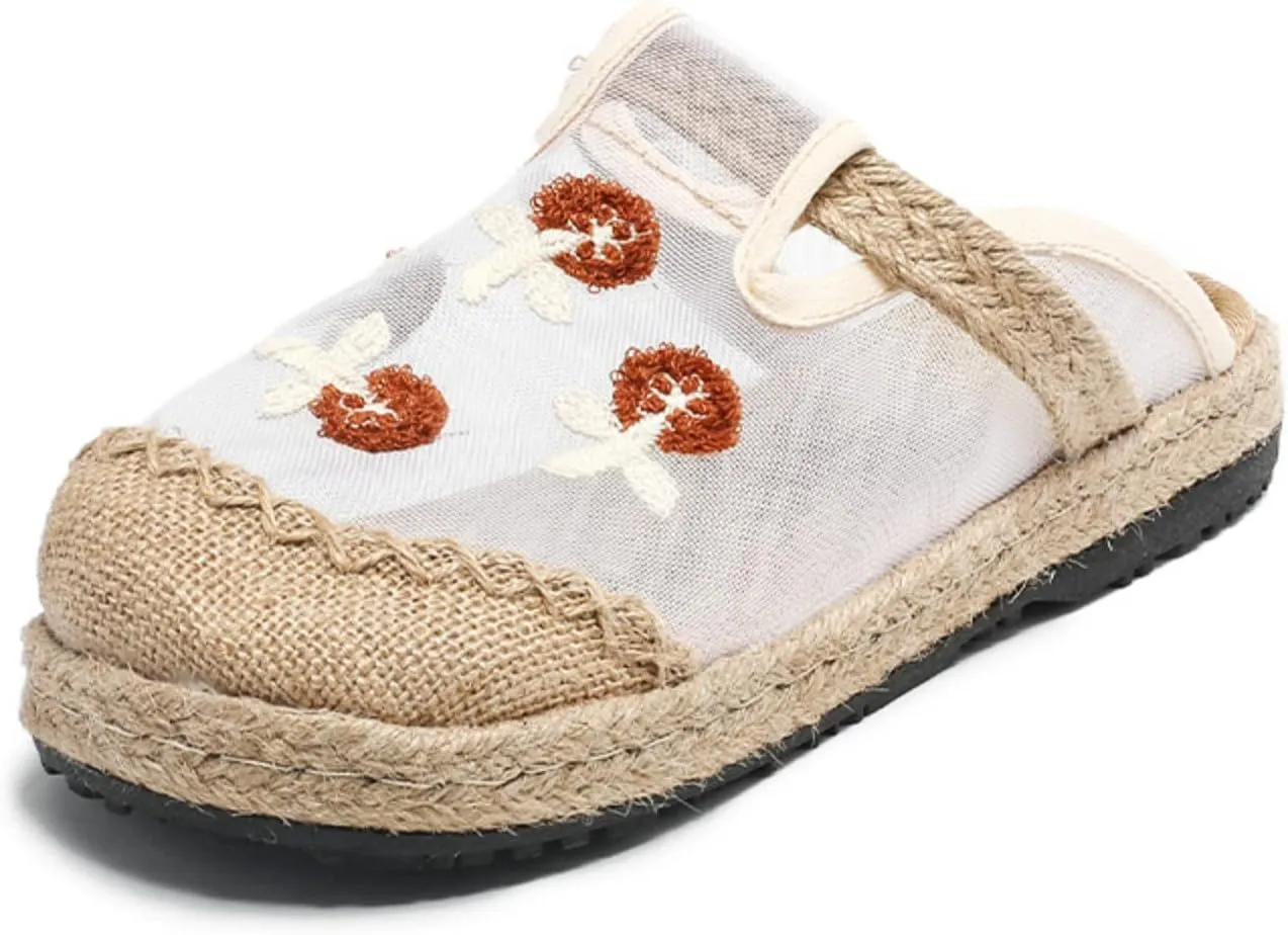Micoklinlin Loafers for Women Casual Breathable Mesh Espadrilles Slip on Flat House Shoes Floral Embroidered Shoes for Summer