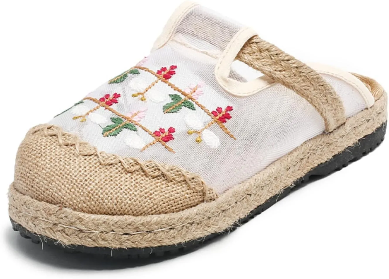 Micoklinlin Loafers for Women Casual Breathable Mesh Espadrilles Slip on Flat House Shoes Floral Embroidered Shoes for Summer