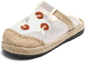 Micoklinlin Loafers for Women Casual Breathable Mesh Espadrilles Slip on Flat House Shoes Floral Embroidered Shoes for Summer