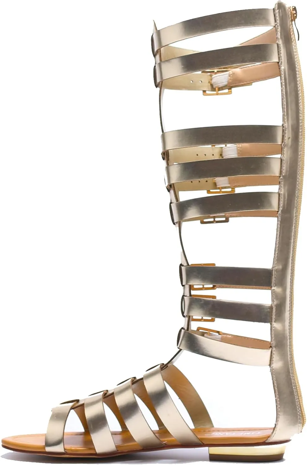 Minishion Women Tall Gladiator Sandals Knee High Strappy Summer Flats with Buckle TM027