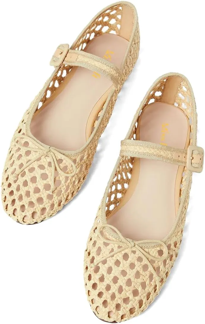miss left Women Bowknot Ankle Strap Mary Jane Classic Closed Round Toe Ballet Flats Slip On Cozy Casual Dance Shoes Size 4-16 US