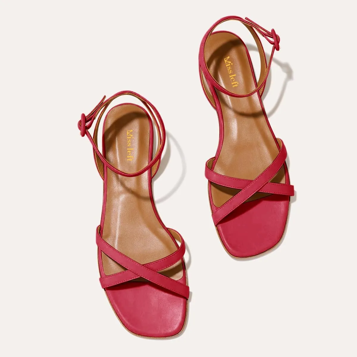 miss left Women Crisscross Strap Open Toe Flat Sandals Ankle Strap Buckle Summer Vacation Comfortable Daily Shoes Size 4-16 US