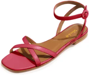 miss left Women Crisscross Strap Open Toe Flat Sandals Ankle Strap Buckle Summer Vacation Comfortable Daily Shoes Size 4-16 US