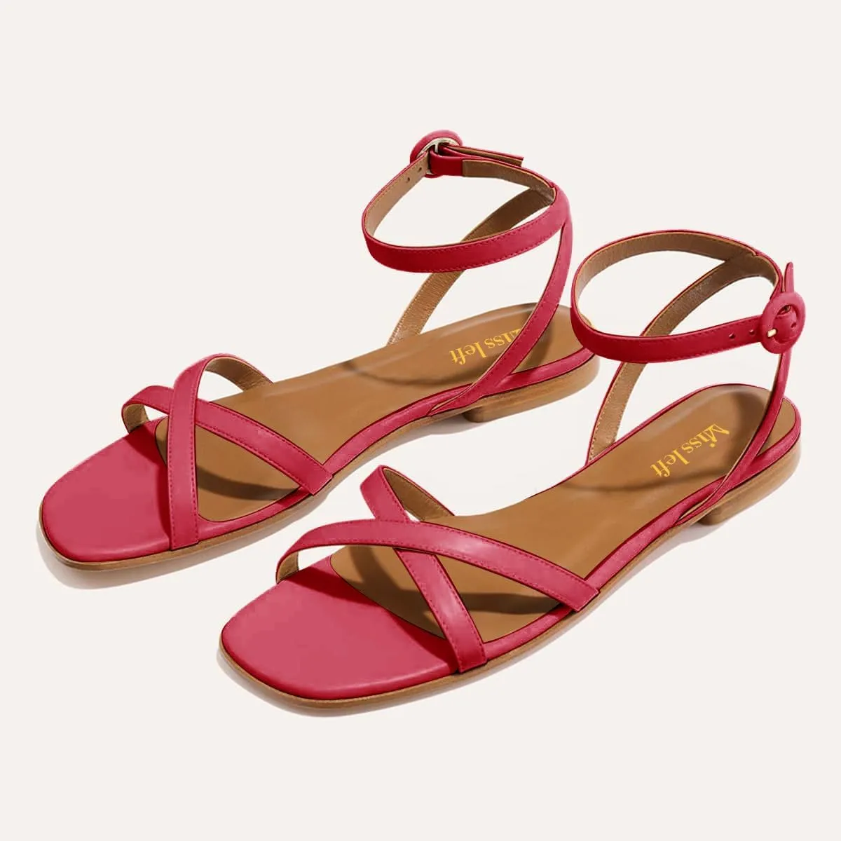 miss left Women Crisscross Strap Open Toe Flat Sandals Ankle Strap Buckle Summer Vacation Comfortable Daily Shoes Size 4-16 US