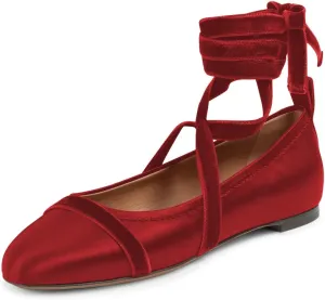 miss left Women Lovely Closed Round Toe Satin Ballet Flats Strappy Ankle Strap Comfy Party Dating Dressy Shoes Size 4-16 US