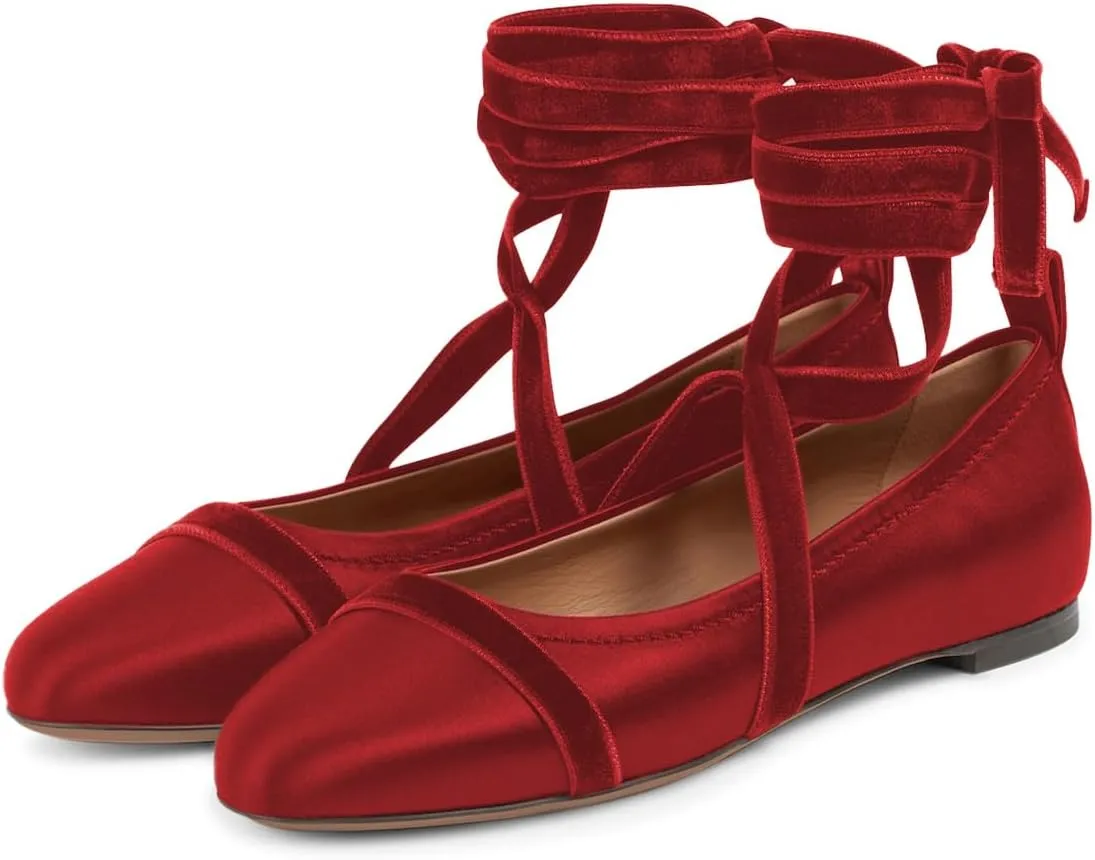 miss left Women Lovely Closed Round Toe Satin Ballet Flats Strappy Ankle Strap Comfy Party Dating Dressy Shoes Size 4-16 US