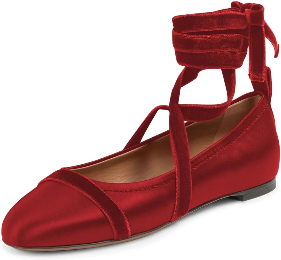 miss left Women Lovely Closed Round Toe Satin Ballet Flats Strappy Ankle Strap Comfy Party Dating Dressy Shoes Size 4-16 US