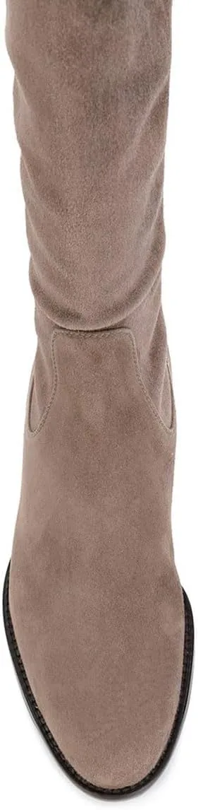 miss left Women Stretchy Knee High Boots Closed Almond Toe Flat Riding Boot with Strap Buckle Comfortable Winter Cold Weather Office Shoes Size 4-16 US
