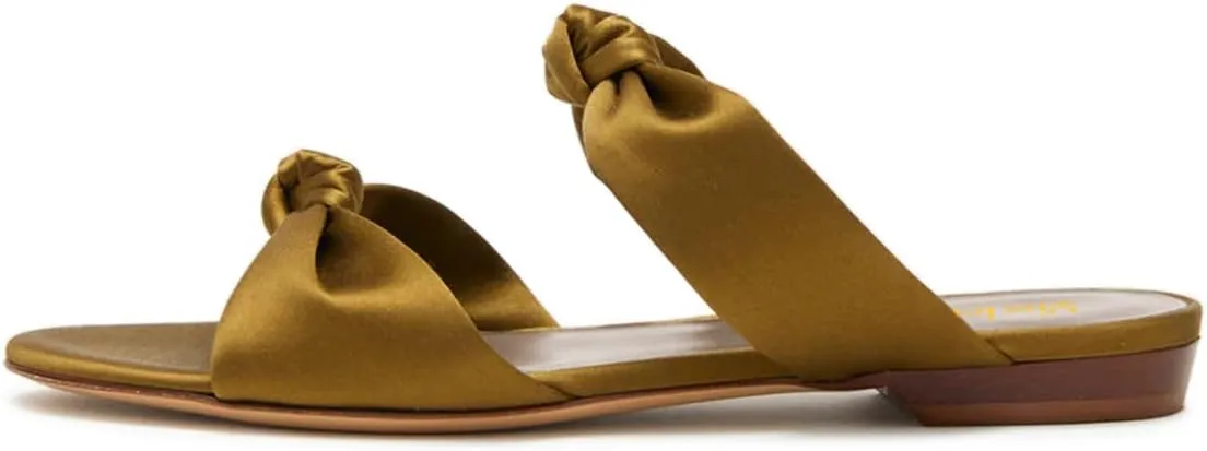 miss left Women Trendy Open Round Toe Two Knotted Straps Mules Comfortable Slip on Summer Casual Flat Sandals Size 4-16 US
