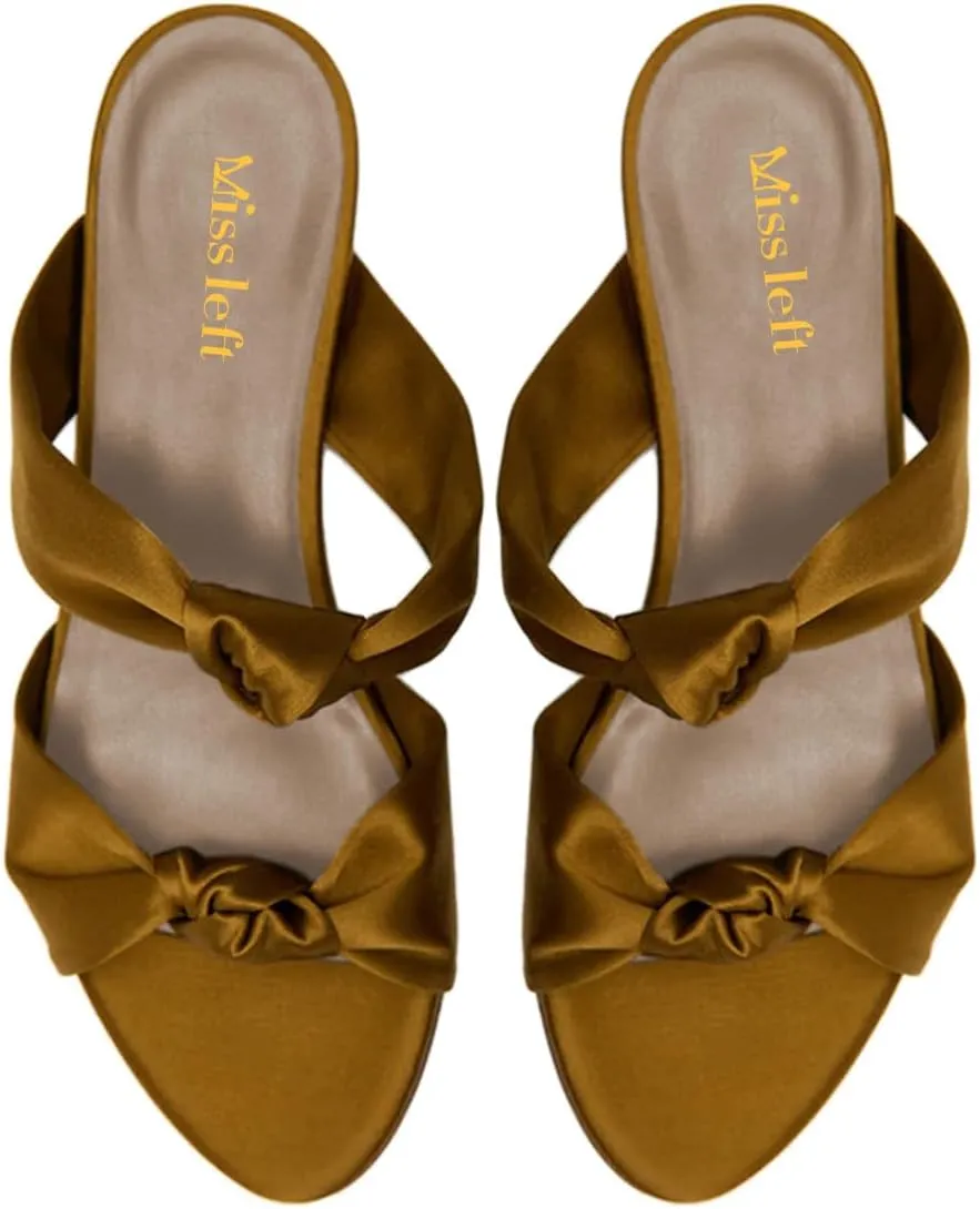 miss left Women Trendy Open Round Toe Two Knotted Straps Mules Comfortable Slip on Summer Casual Flat Sandals Size 4-16 US