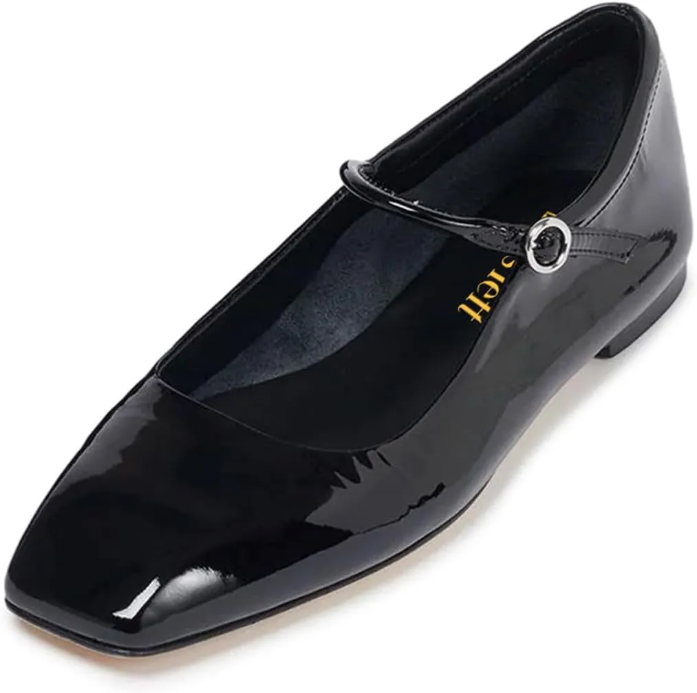 miss left Women's Adorable Closed Square Toe Mary Jane Flats Adjustable Strap Buckle Ballet Flat Comfort Dance Ballroom Shoes Size 4-16 US