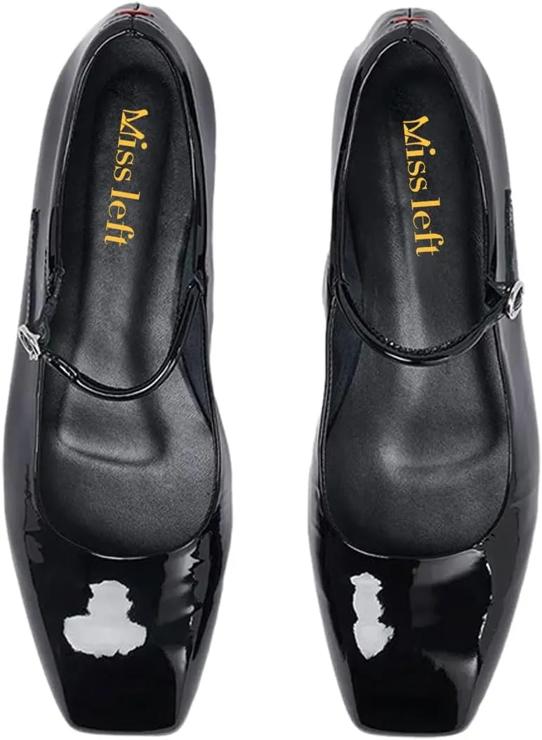 miss left Women's Adorable Closed Square Toe Mary Jane Flats Adjustable Strap Buckle Ballet Flat Comfort Dance Ballroom Shoes Size 4-16 US