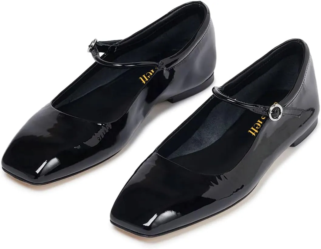 miss left Women's Adorable Closed Square Toe Mary Jane Flats Adjustable Strap Buckle Ballet Flat Comfort Dance Ballroom Shoes Size 4-16 US