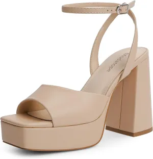 Modatop Platform Heels Open Toe Nude Platform Sandals Womens Chunky Heel Ankle Strap Sandals Womens Wedding Party Sandals Size 8.5