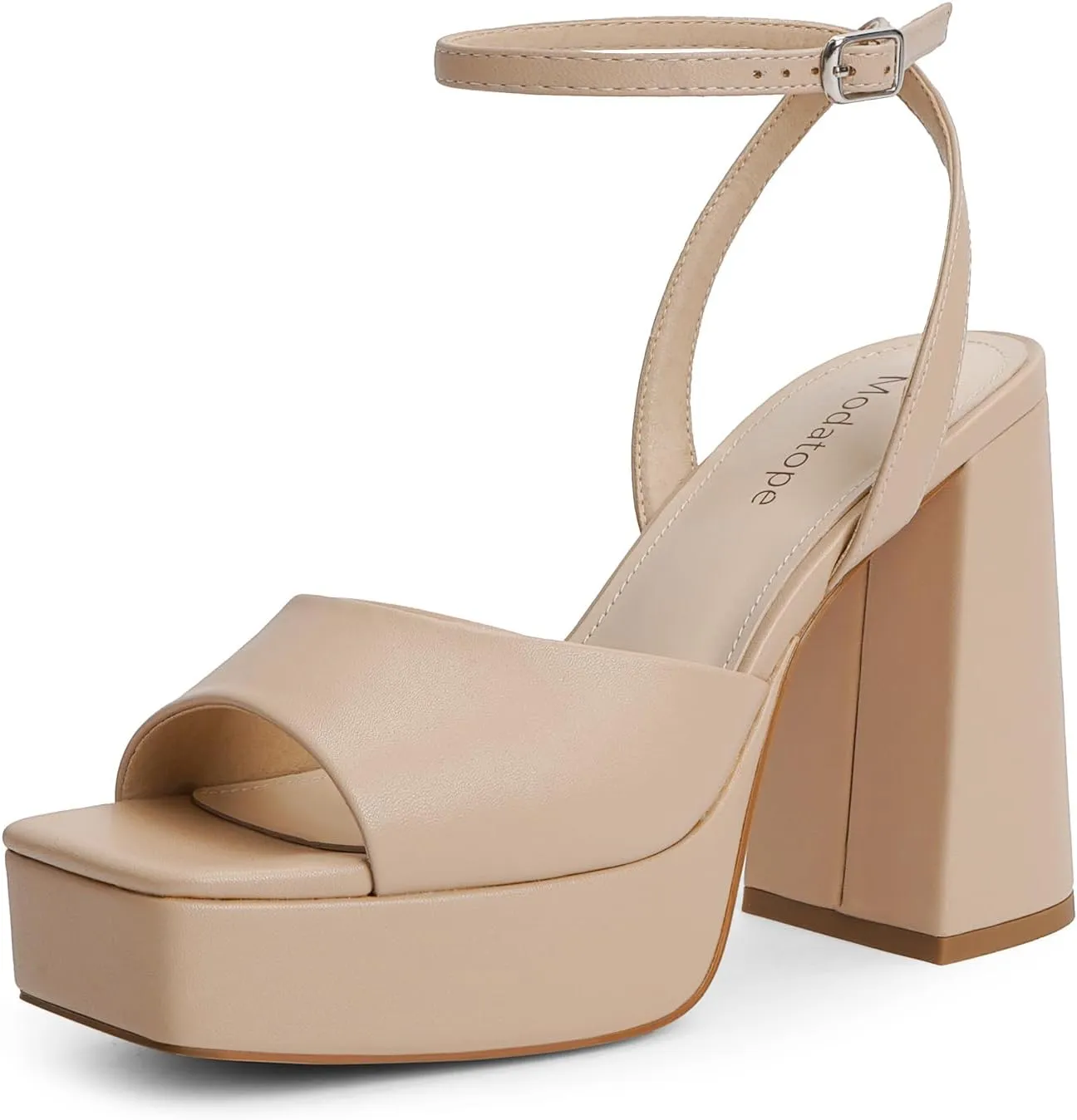 Modatop Platform Heels Open Toe Nude Platform Sandals Womens Chunky Heel Ankle Strap Sandals Womens Wedding Party Sandals Size 8.5