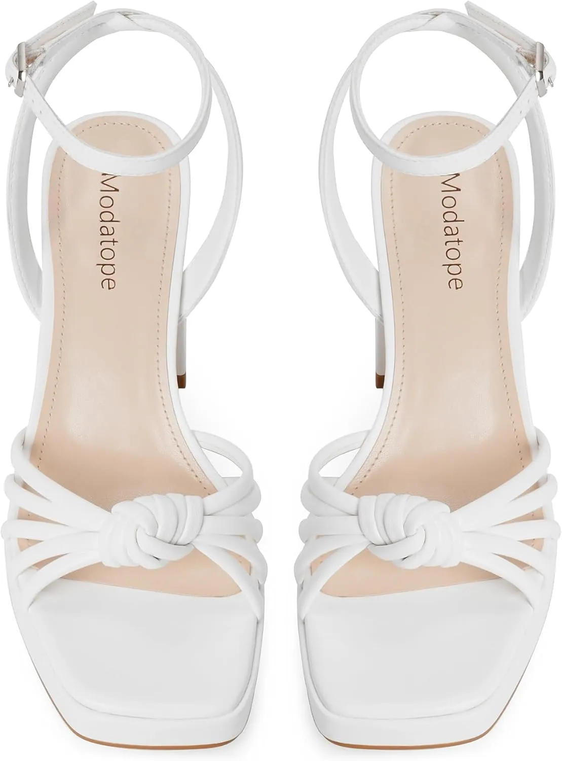 Modatope Platform Bow Sandals for Women Chunky Heel Strappy Platform Heels Square Open Toe Heeled Sandals Ankle Strap Block Heel Sanadals