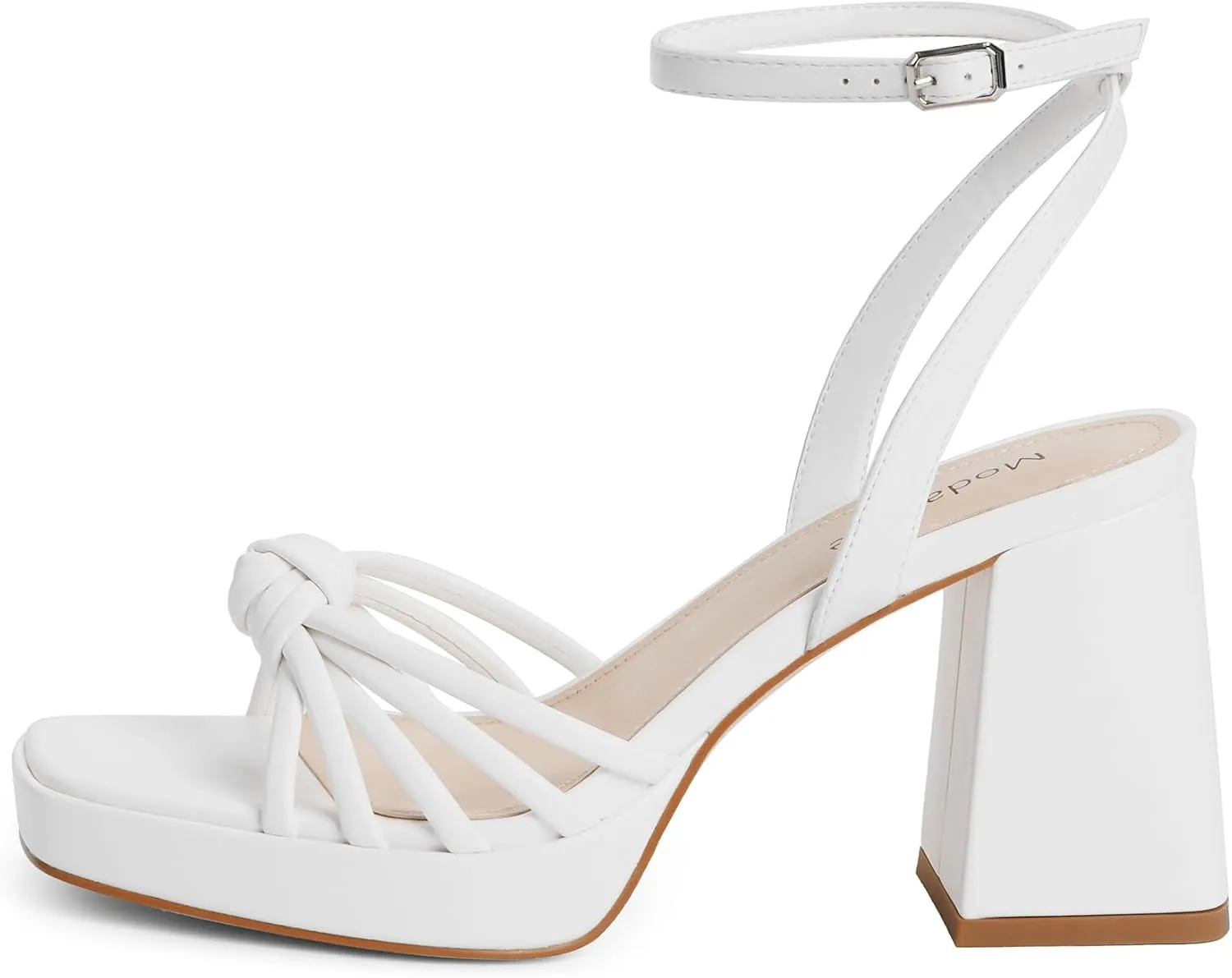 Modatope Platform Bow Sandals for Women Chunky Heel Strappy Platform Heels Square Open Toe Heeled Sandals Ankle Strap Block Heel Sanadals