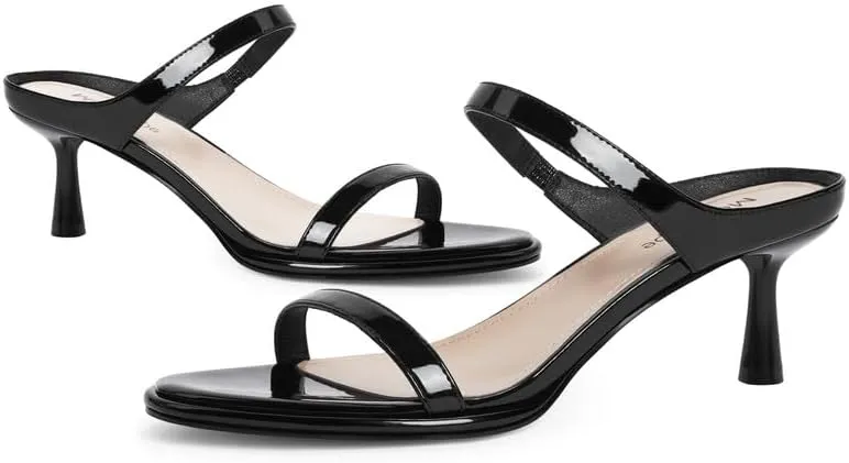 Modatope Two Strap Heeled Sandals for Women Kitten Heel Rounded Toe Heels Women Slip on Open Toe Sandals
