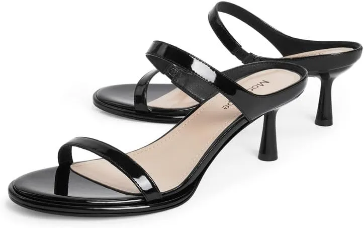 Modatope Two Strap Heeled Sandals for Women Kitten Heel Rounded Toe Heels Women Slip on Open Toe Sandals