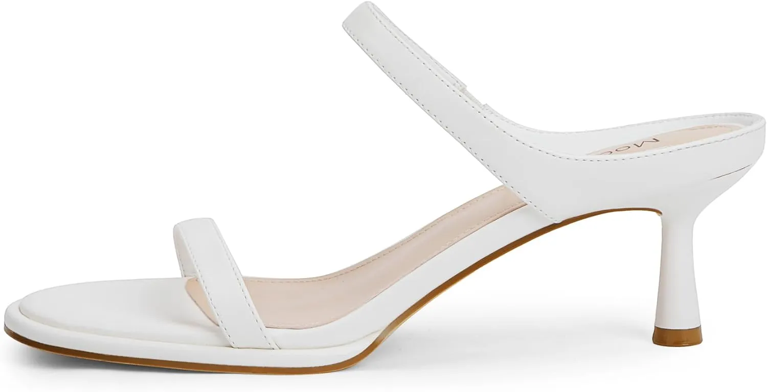 Modatope Two Strap Heeled Sandals for Women Kitten Heel Rounded Toe Heels Women Slip on Open Toe Sandals