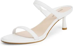 Modatope Two Strap Heeled Sandals for Women Kitten Heel Rounded Toe Heels Women Slip on Open Toe Sandals
