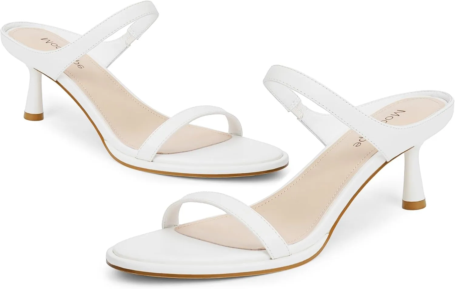 Modatope Two Strap Heeled Sandals for Women Kitten Heel Rounded Toe Heels Women Slip on Open Toe Sandals