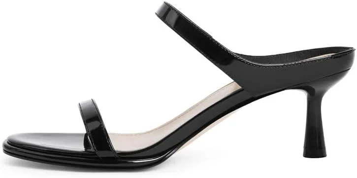 Modatope Two Strap Heeled Sandals for Women Kitten Heel Rounded Toe Heels Women Slip on Open Toe Sandals