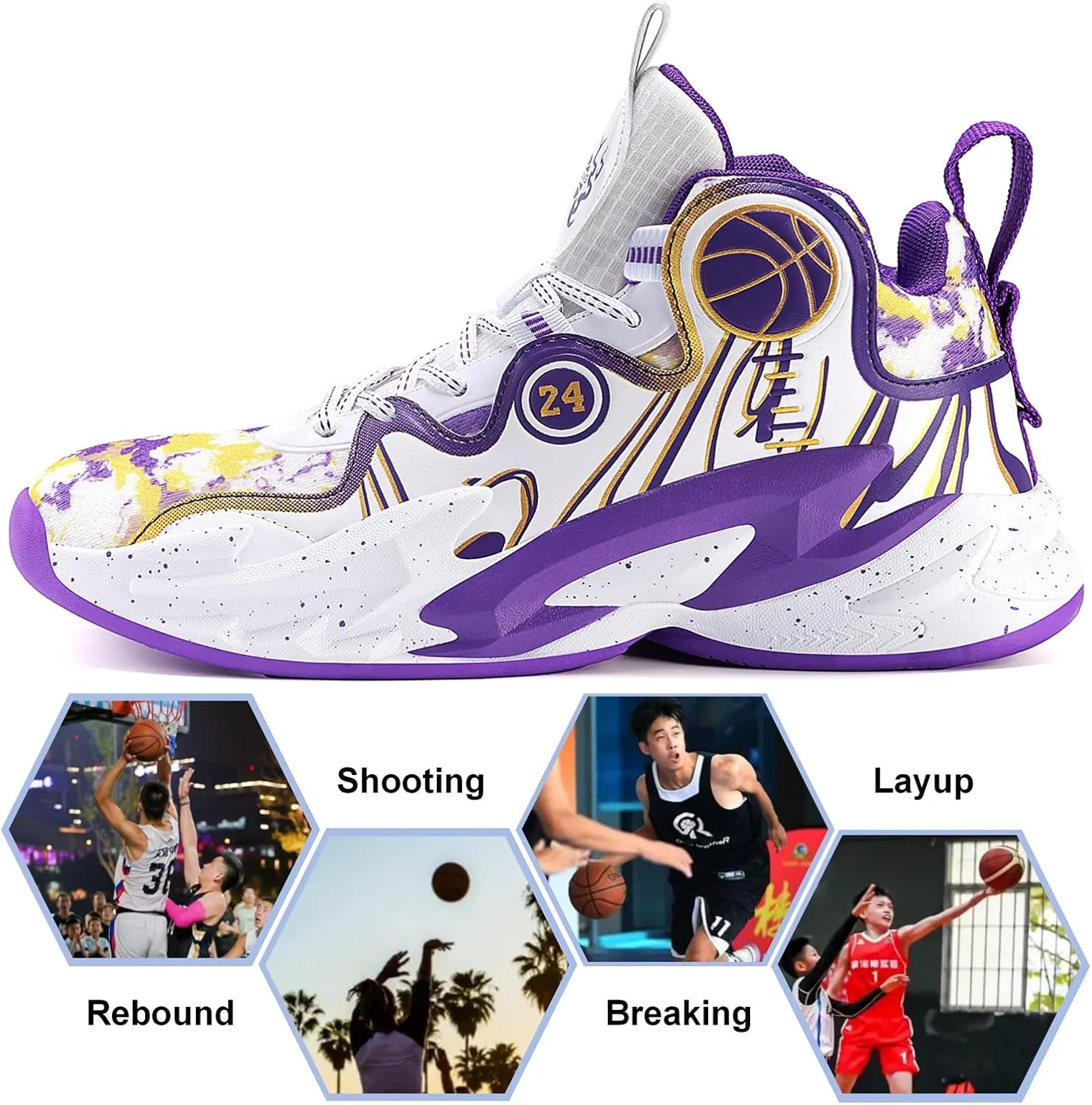 Moodeng Men's Basketball Shoes Anti-Slip Breathable Running Shoes Fahsion Sneakers Lightweight Outdoor Gym Shoes