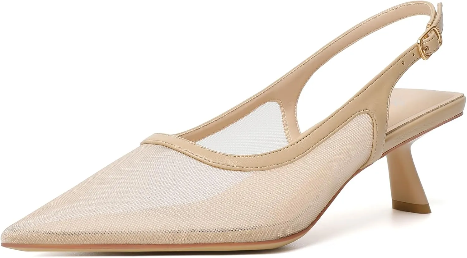 Mostrin Kitten Heels for Women Pointed Toe Pumps Patent Leather Low Heel Slingback Heels with Buckle Dress Shoes for Dating Party Working