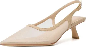 Mostrin Kitten Heels for Women Pointed Toe Pumps Patent Leather Low Heel Slingback Heels with Buckle Dress Shoes for Dating Party Working