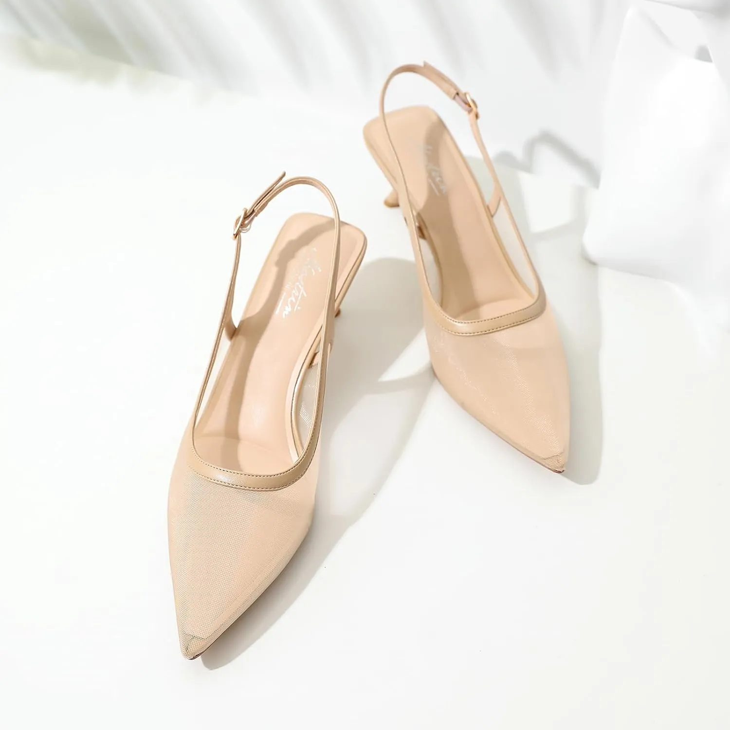 Mostrin Kitten Heels for Women Pointed Toe Pumps Patent Leather Low Heel Slingback Heels with Buckle Dress Shoes for Dating Party Working