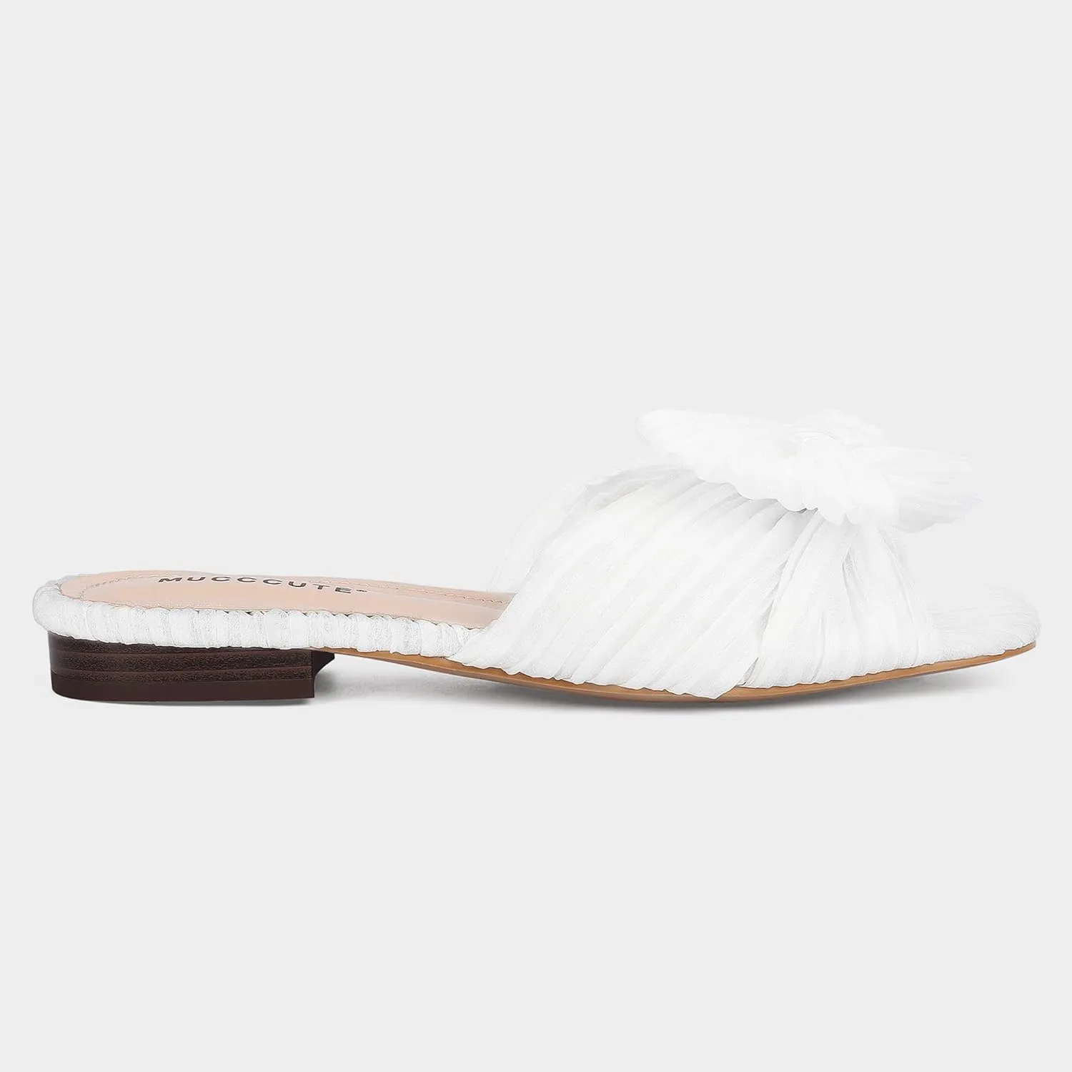 MUCCCUTE Bow Sandals for Women Square Open Toe Flat Sandals Slip on Casual Cute Summer Slides for Vacation Wedding
