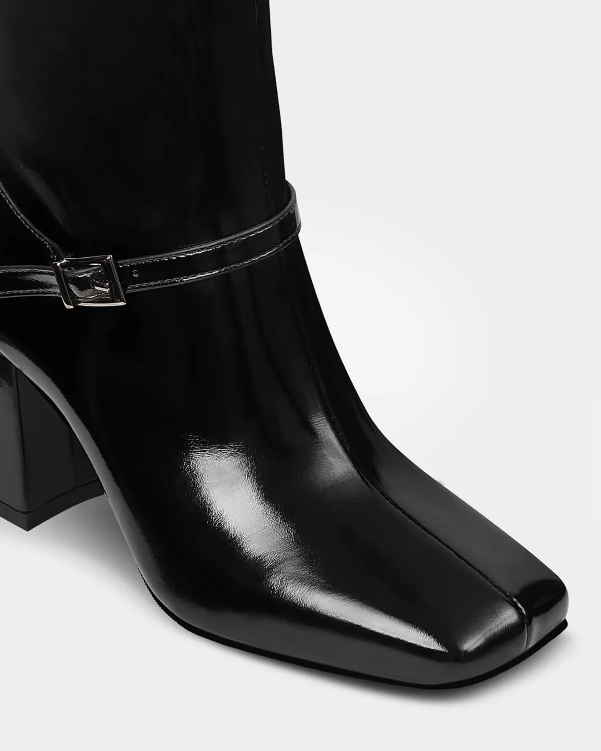 MUCCCUTE Knee High Boots for Women - Black/Brown Square Toe Chunky Heel Tall Boots Faux Leather Long Boots with Detachable Ankle Straps