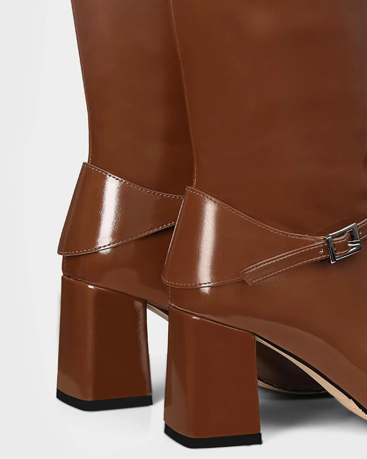 MUCCCUTE Knee High Boots for Women - Black/Brown Square Toe Chunky Heel Tall Boots Faux Leather Long Boots with Detachable Ankle Straps