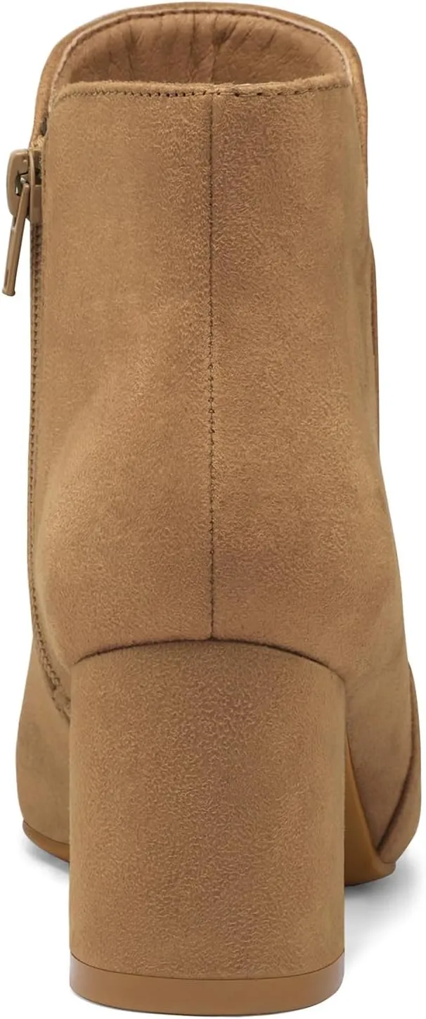 mysoft Women's Ankle Boots Chunky Block Low Heel Comfortable Pointed Toe Side V Cutout Dressy Office Booties with Zipper