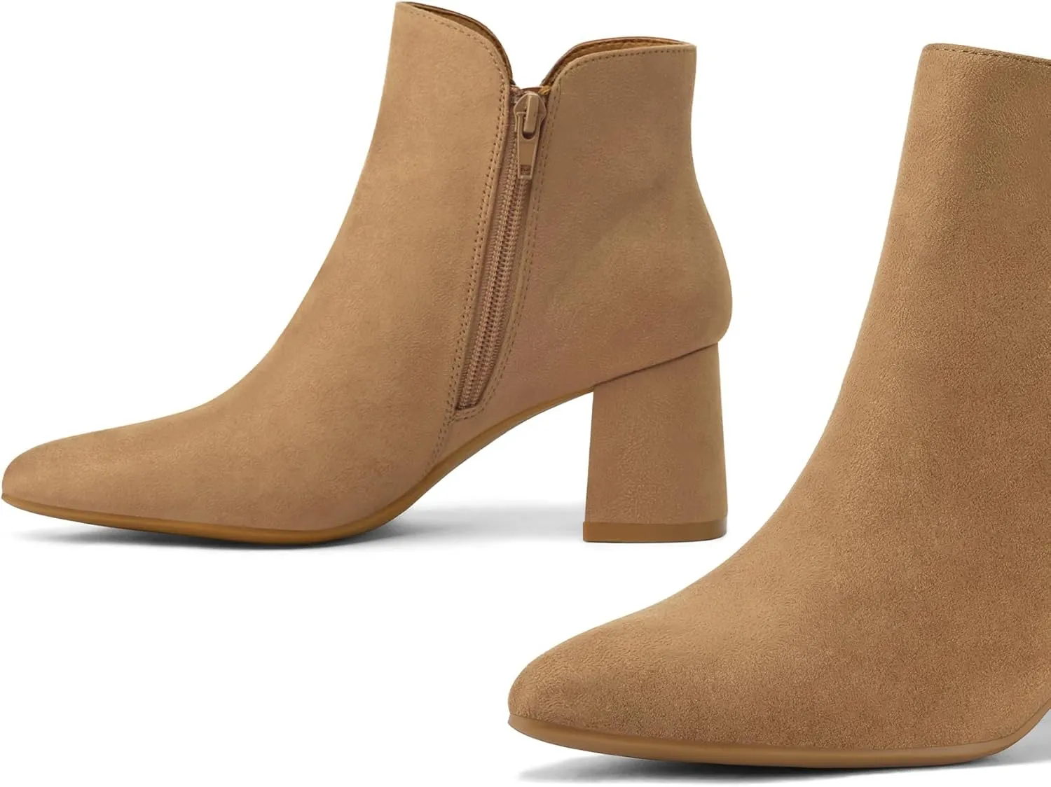 mysoft Women's Ankle Boots Chunky Block Low Heel Comfortable Pointed Toe Side V Cutout Dressy Office Booties with Zipper