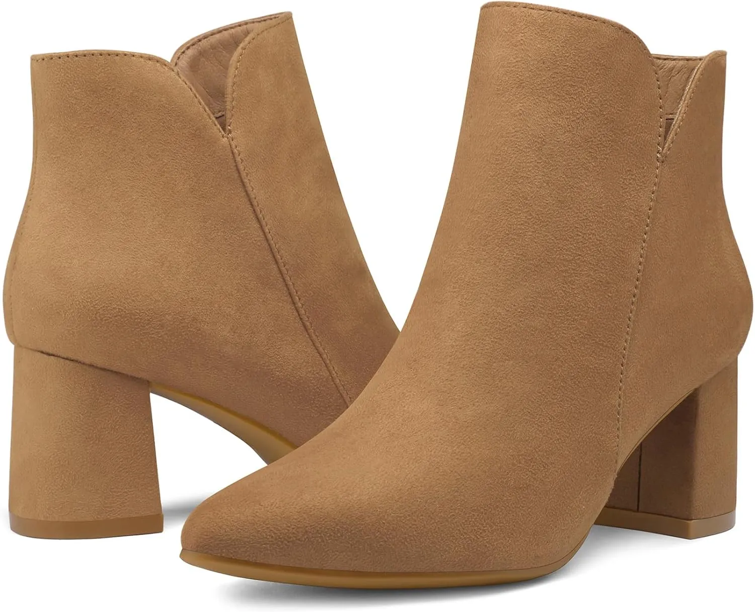 mysoft Women's Ankle Boots Chunky Block Low Heel Comfortable Pointed Toe Side V Cutout Dressy Office Booties with Zipper