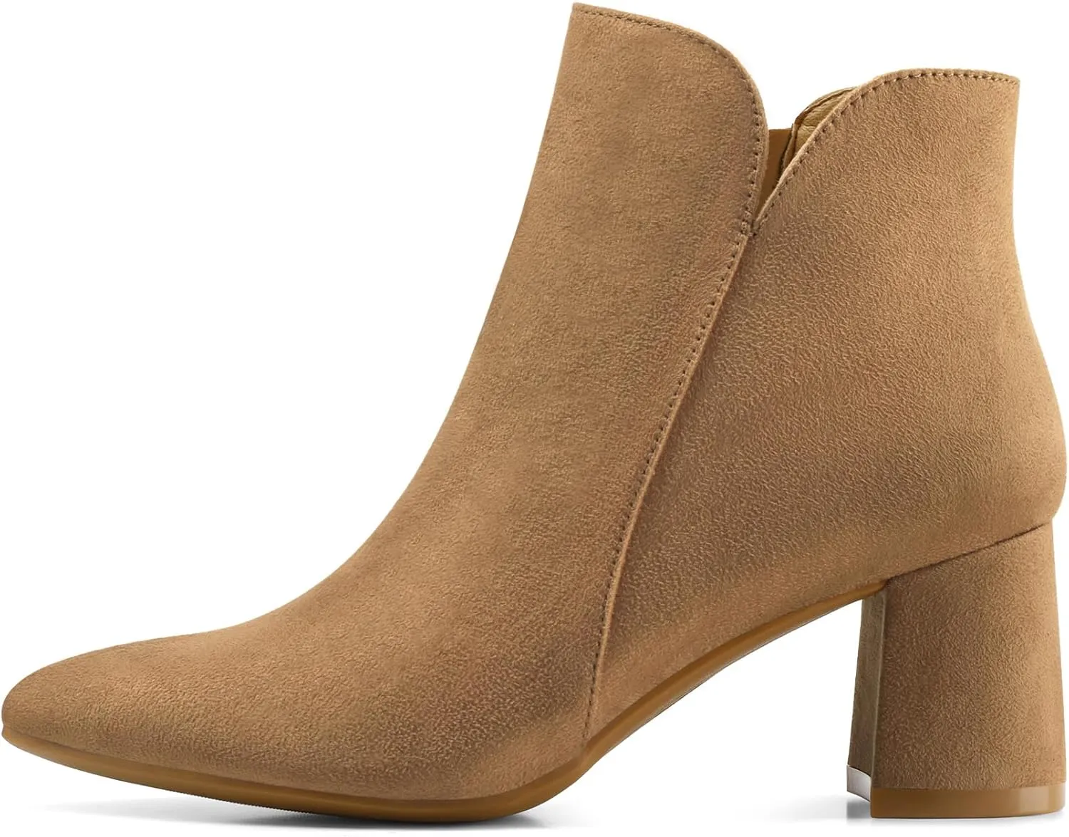 mysoft Women's Ankle Boots Chunky Block Low Heel Comfortable Pointed Toe Side V Cutout Dressy Office Booties with Zipper