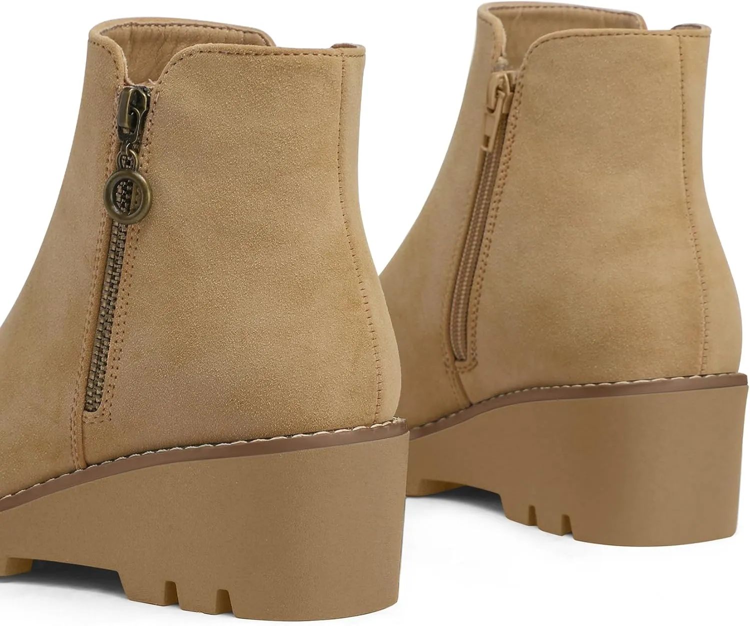 mysoft Women's Ankle Boots Zipper Wedge Booties Lug Sole