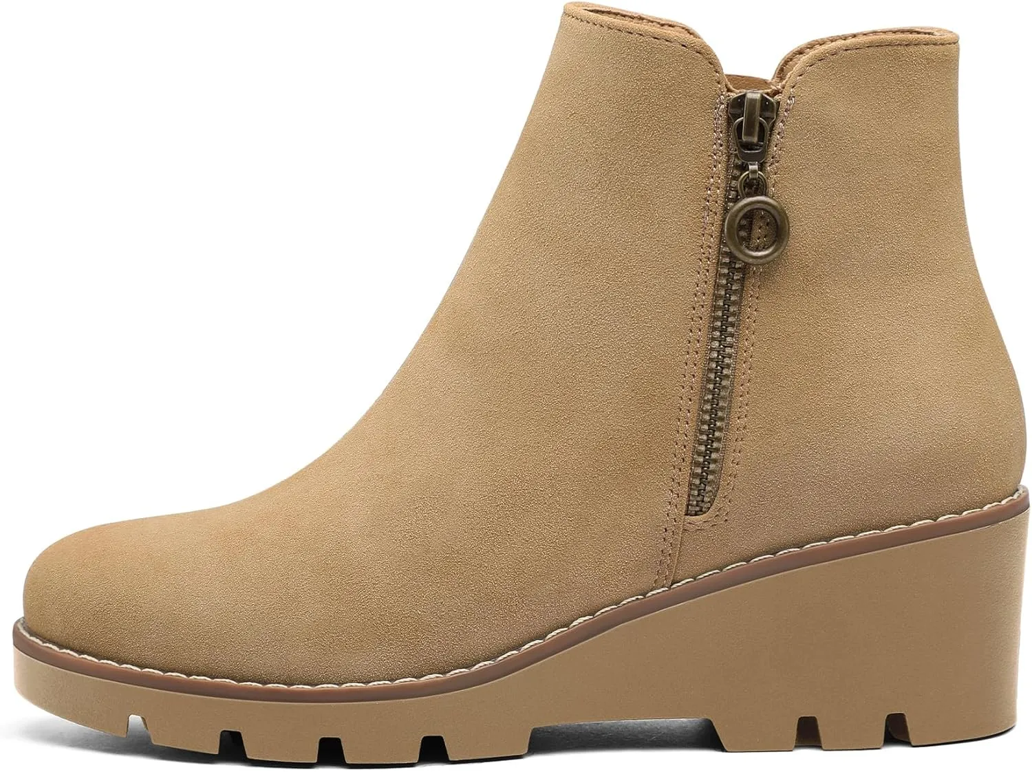 mysoft Women's Ankle Boots Zipper Wedge Booties Lug Sole