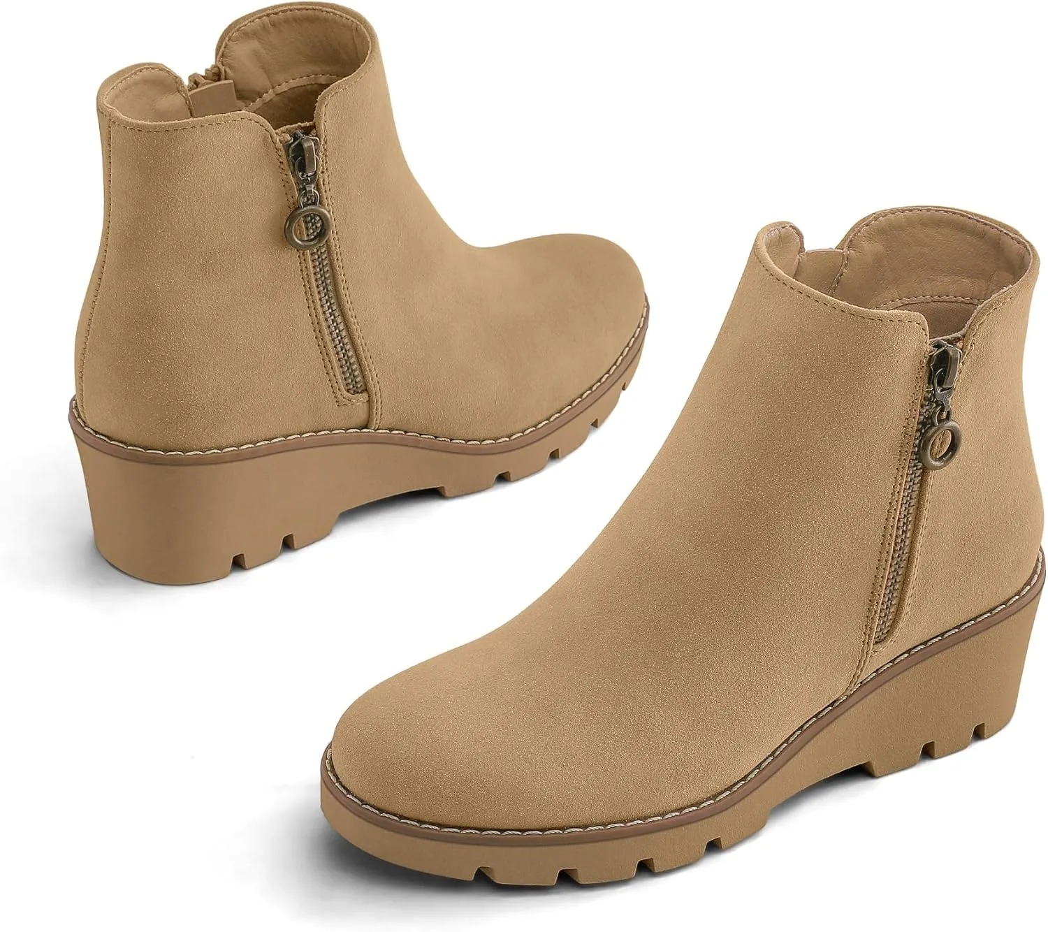 mysoft Women's Ankle Boots Zipper Wedge Booties Lug Sole