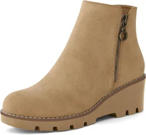 mysoft Women's Ankle Boots Zipper Wedge Booties Lug Sole