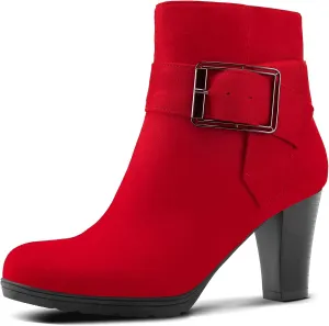 mysoft Women's Wide Width Ankle Boots Chunky Heel Ankle Strap Buckle Booties with Zipper