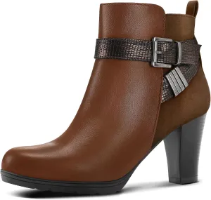 mysoft Women's Wide Width Ankle Boots Chunky Heel Ankle Strap Buckle Booties with Zipper