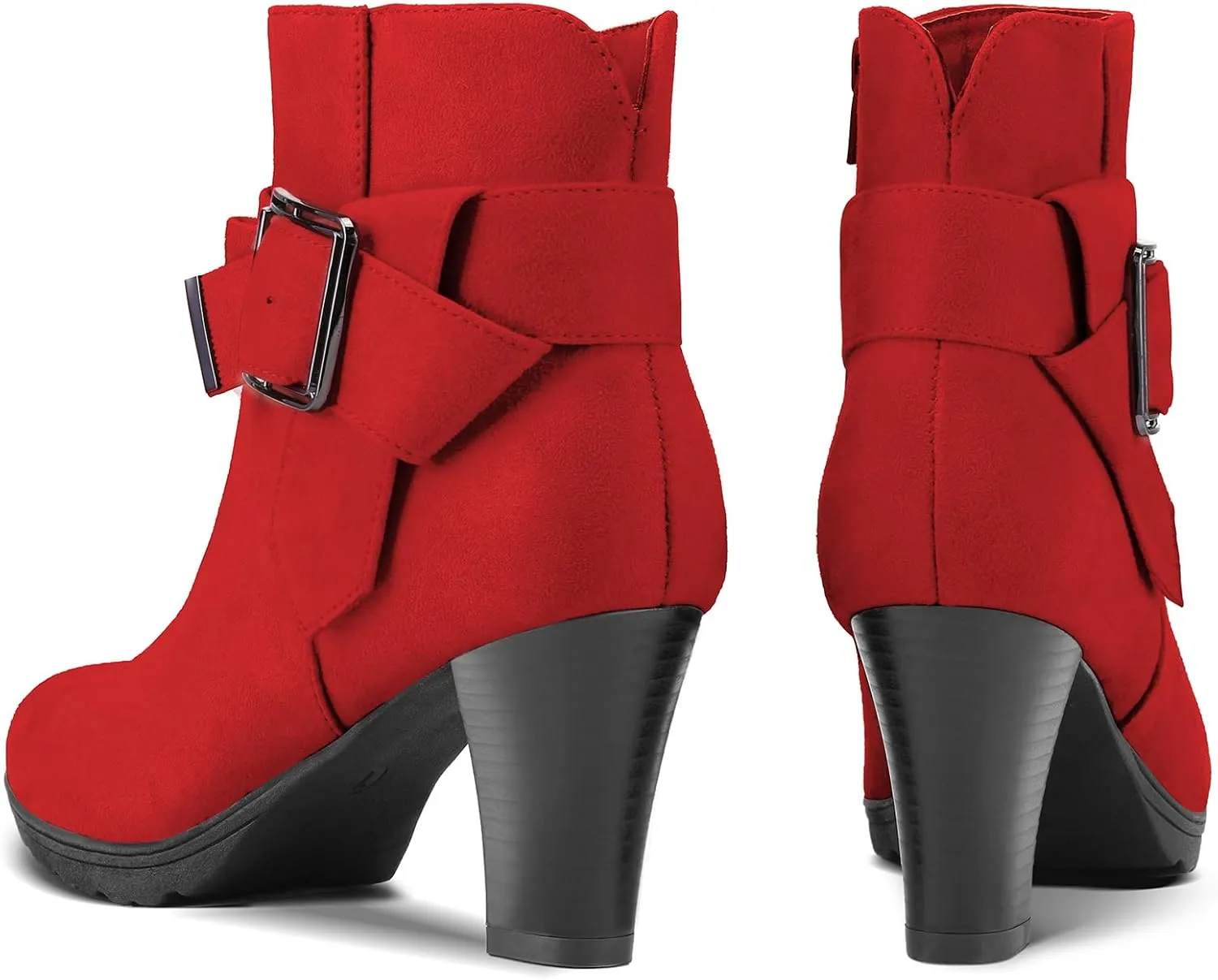 mysoft Women's Wide Width Ankle Boots Chunky Heel Ankle Strap Buckle Booties with Zipper