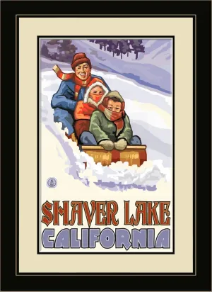 Northwest Art Mall PAL-4533 MFGDM FSD Shaver Lake California Family Sledding Downhill Framed Wall Art by Artist Paul A. Lanquist, 13 x 16